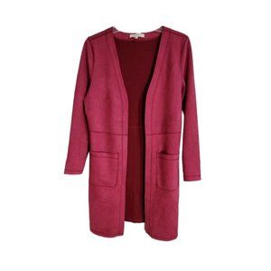 Solitaire Womens Pink Faux Suede Open Front Long Sleeve Coat with Pockets Size S
